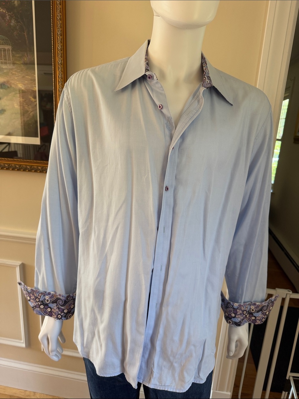 Robert Graham Light Blue Dress Shirt with Patterned Contrast Cuffs